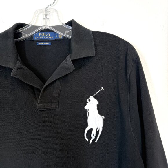 Ralph Lauren Polo Shirt Large Pony Logo Black Long Sleeve Preppy Large - Picture 3 of 10